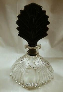 (2) New Martinsville Glass Co. Black Art Deco Perfume Bottles with Feather Daubers
