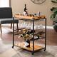 2-tone Bar Cart Black Withbrown Wood Removable Tray Top, 10 Bottle, 10 Glass Racks