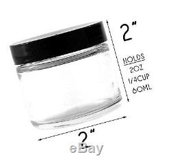 2oz Straight Sided Clear Glass Jars (12 pack) Airtight Glass Jar with Black P