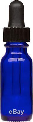 300 Pack Cobalt Blue Glass Boston Round Bottle with Black Glass Dropper 0.5 oz