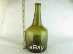 31169 Old Antique Black Glass Bottle Freeblown Wine Mallet Cylinder Pontil Onion