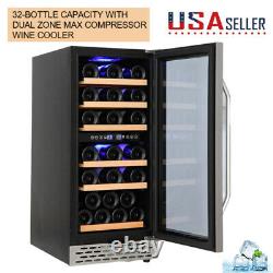 32 Bottle Dual Zone Wine Fridge 15 Inch Built-in Freestanding Wine Cooler Home