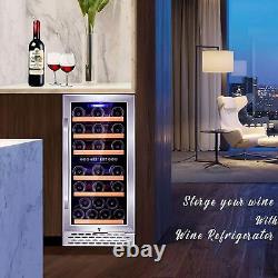 32 Bottle Dual Zone Wine Fridge 15 Inch Built-in Freestanding Wine Cooler Top-US