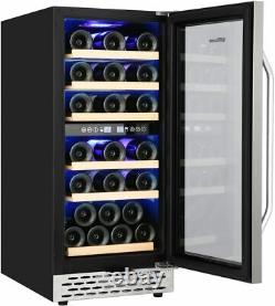 32 Bottle Dual Zone Wine Fridge, 15 Inch Built-in or Freestanding Wine Cooler US
