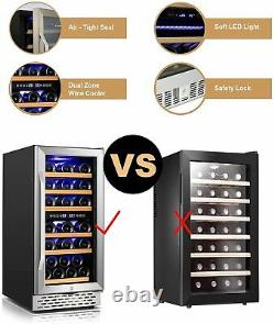 32 Bottle Dual Zone Wine Fridge Energy Saving&LED Display Wine Refrigerator COOL