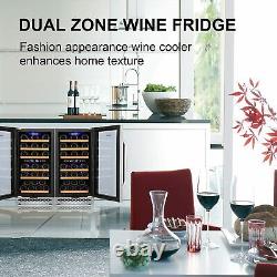 32 Bottle Dual Zone Wine Fridge Energy Saving &LED Display Wine Refrigerator Top