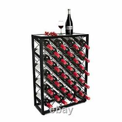 32 Bottles Wine Rack Stand With Glass Table Top Black Industrial Wine Bar Cabine