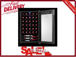34 Bottle Wine Cooler Led Display Touch Control See-Through Glass Door Black New