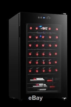 34 Bottle Wine Cooler Led Display Touch Control See-Through Glass Door Black New