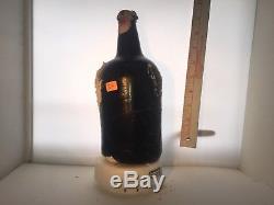 34# c. 1700's-1800's BLACK GLASS BLOWN PORT BOTTLE SEA SALVAGED CORAL ARTIFACT