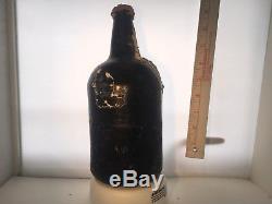 34# c. 1700's-1800's BLACK GLASS BLOWN PORT BOTTLE SEA SALVAGED CORAL ARTIFACT
