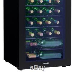 36 Bottle Free Standing Wine Cooler Black Glass Door LED Light Reversible Door