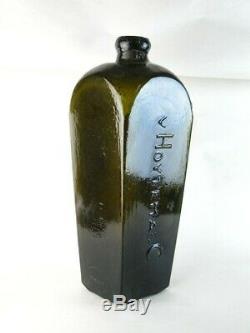 38589 Old Antique Freeblown Black Glass Wine Bottle Pontil Dutch Gin Bottle