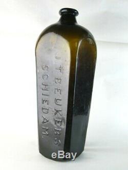 38590 Old Antique Freeblown Black Glass Wine Bottle Pontil Dutch Gin Pig Snout