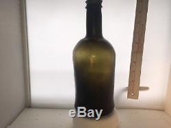 38# c. 1700's-1800's BLACK GLASS BLOWN PORT BOTTLE SEA SALVAGED PIRATE ARTIFACT