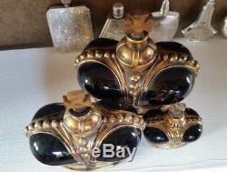 3 Prince Matchabelli CrossTop Black Glass Crown Perfume Bottles