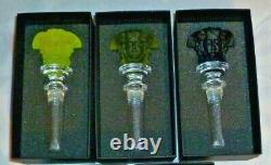 3 Rosenthal Versace Glass Bottle Stoppers Brand New In Boxes Black Yellow Green