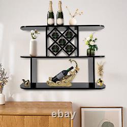 3-Tier Wine Bottle Wood Wall Shelf Storage Rack Glass Bottle Holder for Bar Home
