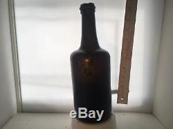 41# c. 1700's-1800's BLACK GLASS BLOWN PORT BOTTLE SEA SALVAGED PIRATE ARTIFACT
