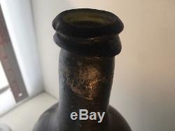 42# c. 1700's-1800's BLACK GLASS BLOWN PORT BOTTLE SEA SALVAGED PIRATE ARTIFACT