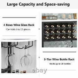 47 Inch Modern Wine Rack Table with Shelves Glass Holder and Wine Bottle Storage