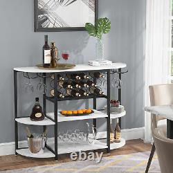 47 Inch Modern Wine Rack Table with Shelves Glass Holder and Wine Bottle Storage
