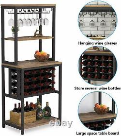 4-Tier Wine Bakers Rack with Glass Holder & Wine Storage, Freestanding Wine Rack