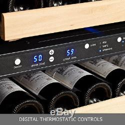 50 Bottles Wine Freezer Home Dual Zone Glass Stainless Steel Door Wood Shelves