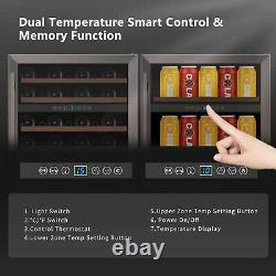 51Bottles/24'' Beverage Wine Cooler Dual Zone Refrigerator Freestanding Fridge