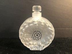 5.25 Medium Lalique France Crystal Dahlia Perfume Bottle Black Enamel Excellent