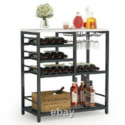 5-Tier Wine Storage Display Shelf with Glass Holder Wine Bar Cabinet Bottle Holder