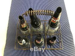 5 Vintage Antique Motor Oil Glass Bottles 1L+500ml With Metal Rack Australia