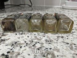 5 Vintage Jack Daniels Mini Glass Bottles Whiskey Shots Antique Lem Motlow Tenn