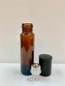 600 Pcs Case 10ml PLAIN Amber Glass Rollon Bottle WithBLACK Cap & Steel Roller