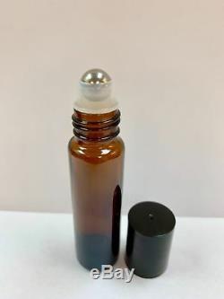 600 Pcs Case 10ml PLAIN Amber Glass Rollon Bottle WithBLACK Cap & Steel Roller