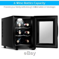 6 Bottle Electric Wine Sake Rack Bar Cooler Refrigerator Glass Door Small Black
