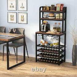 7Tier Wine Rack Display Shelves with Glass Holder Wine Bar Cabinet Bottle Holder