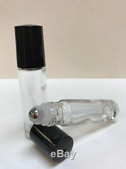864 Pcs Case 5ml PLAIN 1/6 oz Glass Rollon Bottle WithBLACK Cap & Steel Roller