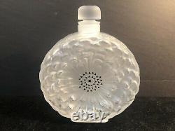 8.25 XL Lalique France Crystal Dahlia Perfume Bottle Black Enamel Excellent