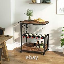 8-Hook Rolling Trolley Wine Cart with Glass Stemware Rack & Wine Bottle Holders