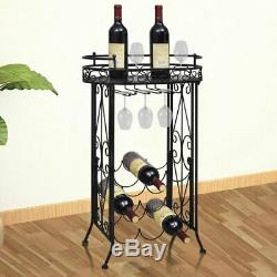 9 Bottles Wine Rack Metal with Glass Holder Bar Bottle Holder Cabinet Storage home