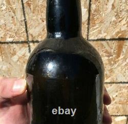 ANTIQUE 1860's BLACK GLASS LIQUOR BOTTLE (THREE-PIECE MOLD)