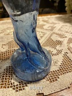 ANTIQUE Blue FIGURAL LADIES LEG FLASK Shoe PONTILED BASE EARLY GLASS BOTTLE