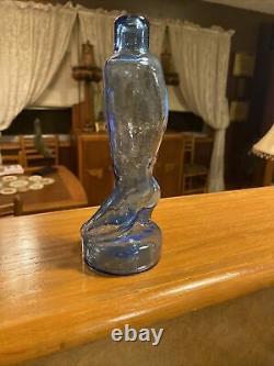 ANTIQUE Blue FIGURAL LADIES LEG FLASK Shoe PONTILED BASE EARLY GLASS BOTTLE