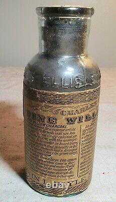 ANTIQUE CHARLES ELLIS PHILADELPHIA FINE WILLOW CHARCOAL MEDICINE BOTTLE with LABEL