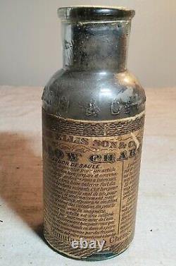 ANTIQUE CHARLES ELLIS PHILADELPHIA FINE WILLOW CHARCOAL MEDICINE BOTTLE with LABEL