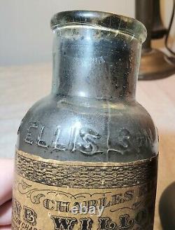 ANTIQUE CHARLES ELLIS PHILADELPHIA FINE WILLOW CHARCOAL MEDICINE BOTTLE with LABEL