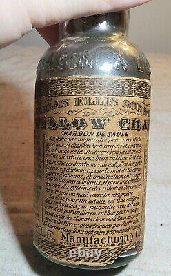 ANTIQUE CHARLES ELLIS PHILADELPHIA FINE WILLOW CHARCOAL MEDICINE BOTTLE with LABEL