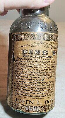 ANTIQUE CHARLES ELLIS PHILADELPHIA FINE WILLOW CHARCOAL MEDICINE BOTTLE with LABEL