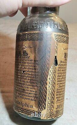 ANTIQUE CHARLES ELLIS PHILADELPHIA FINE WILLOW CHARCOAL MEDICINE BOTTLE with LABEL